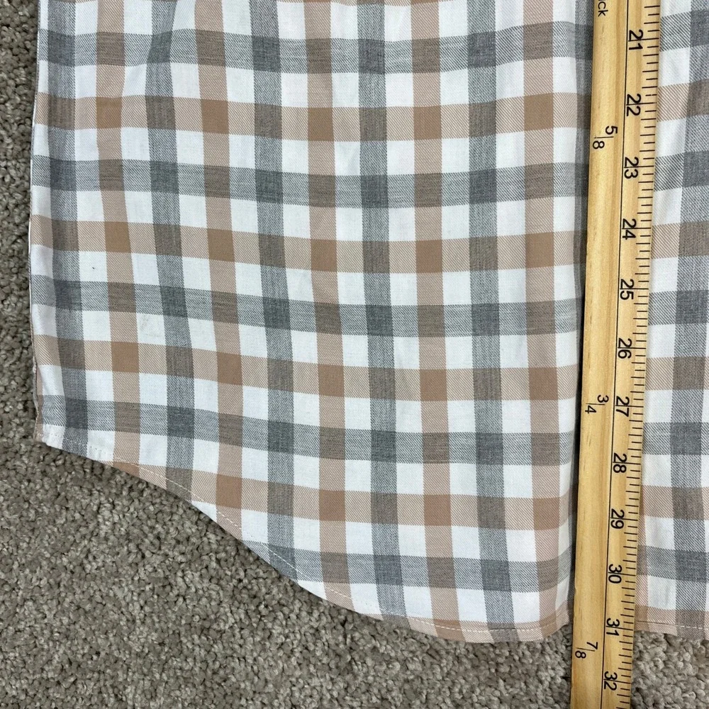 Banana Republic Button Down Shirt Men Large Tan Gray Gingham‎ Flannel Slim Fit